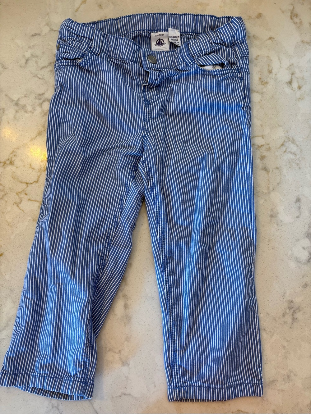 Petit Bateau Blue and White Striped Kids Pants